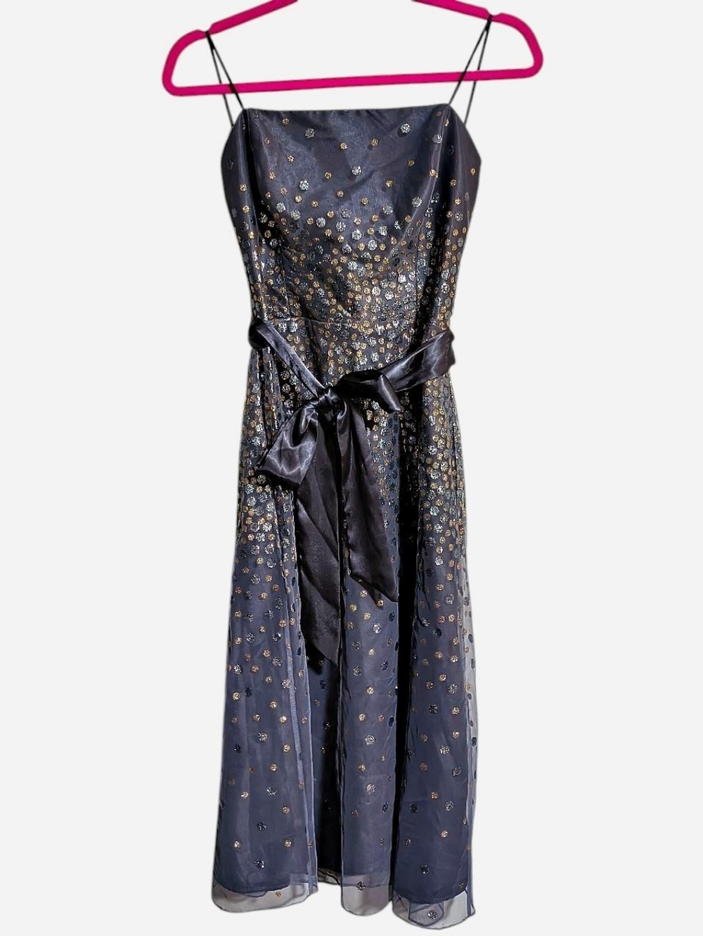 As U Wish black & gold sequin maxi dress with tie waist strapless Size nine